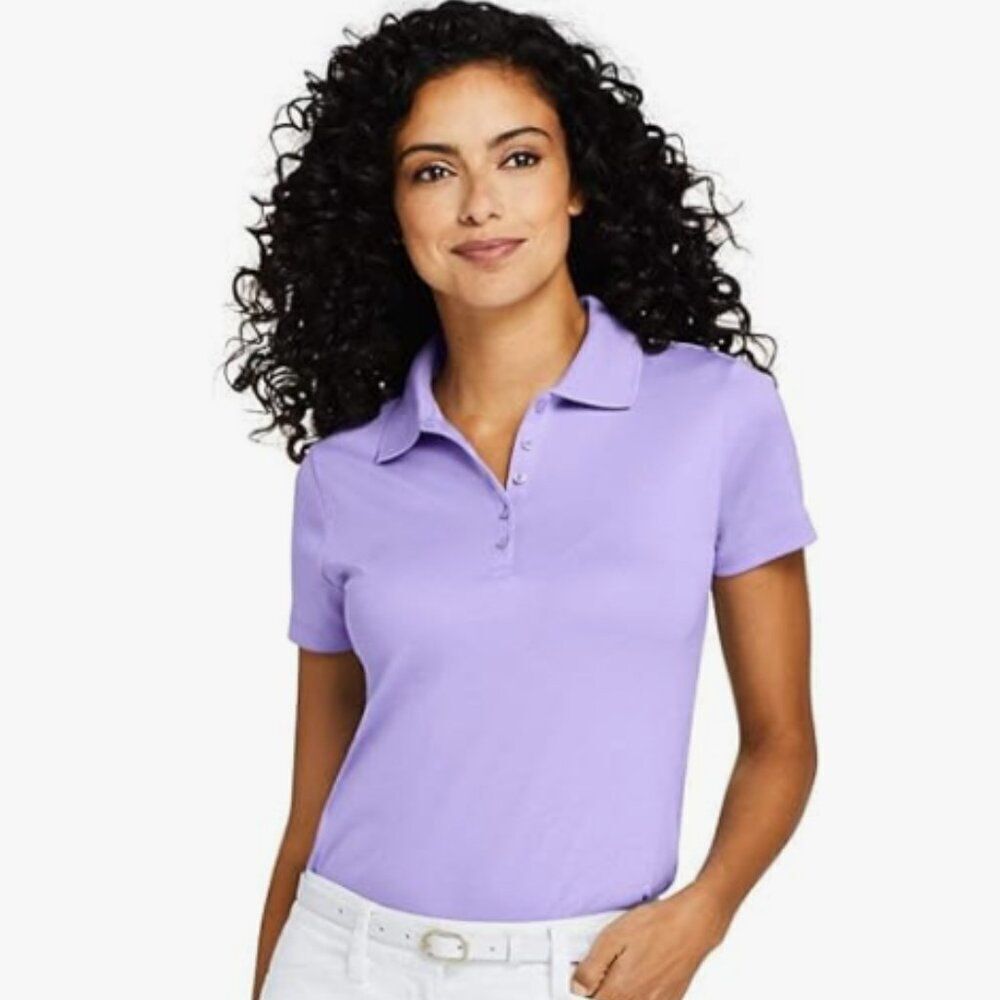 Lands End Women's Supima Cotton Short Sleeve Polo Shirt Small Light Purple Size